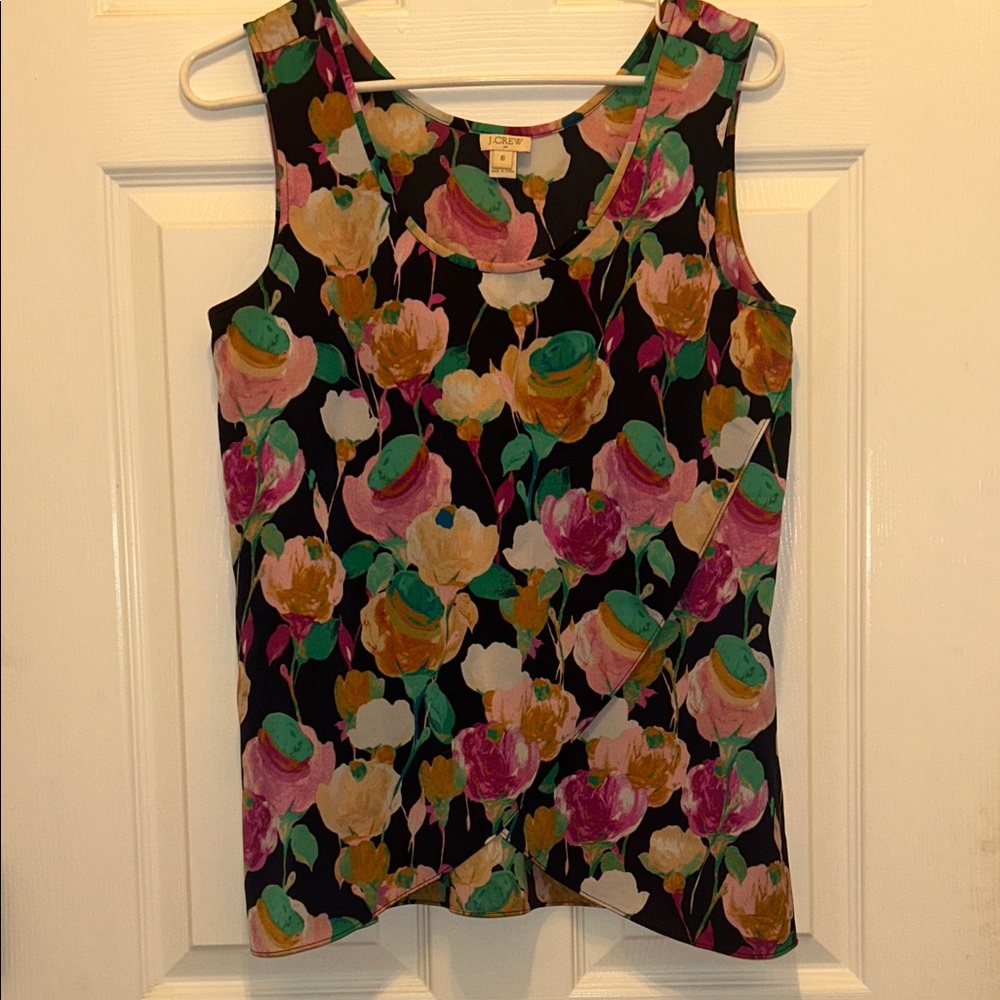 J. Crew Floral Sleeveless Split Hem Boxy Fit Top